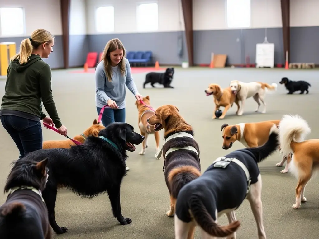 A heartwarming photo of a diverse group of dog breeds and their handlers participating in a Passion Dog Agility workshop, emphasizing the club's commitment to inclusivity and community engagement.