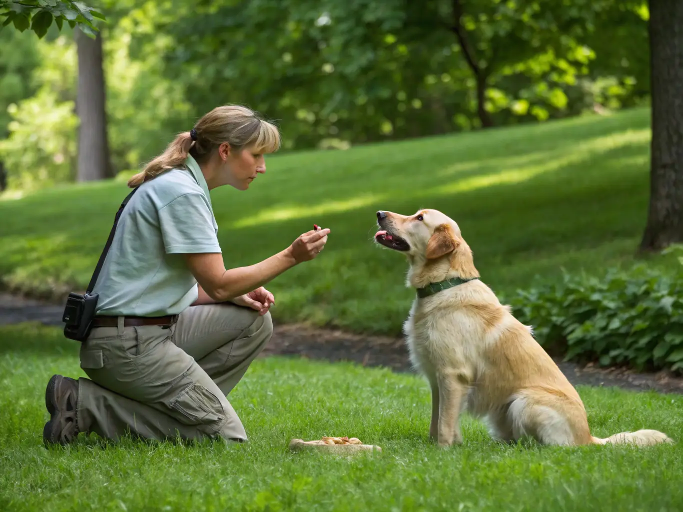 An image of a certified agility trainer providing personalized guidance to a dog and its handler, emphasizing the expert support available at Passion Dog Agility.
